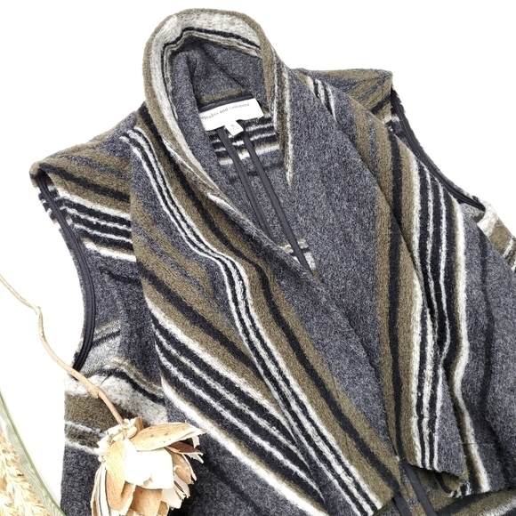 Cupcakes & Cashmere Wool Blend Grey Heather Stripe Waterfall Cardigan Wr… - Picture 12 of 13